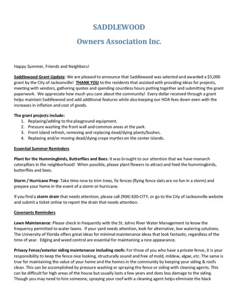 Cover of Saddlewood Summer 2026 Newsletter