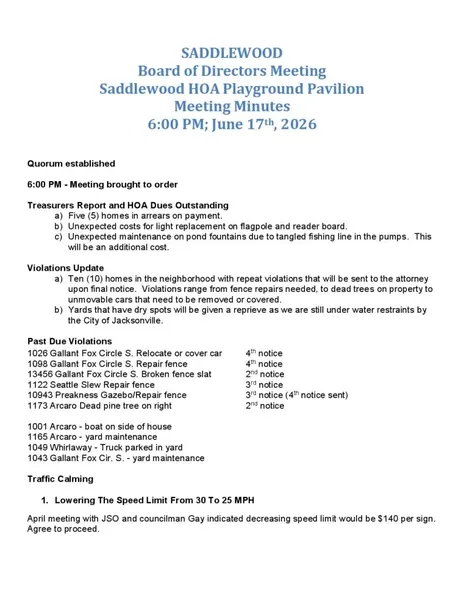 Cover of June 17, 2026 Community Meeting Minutes