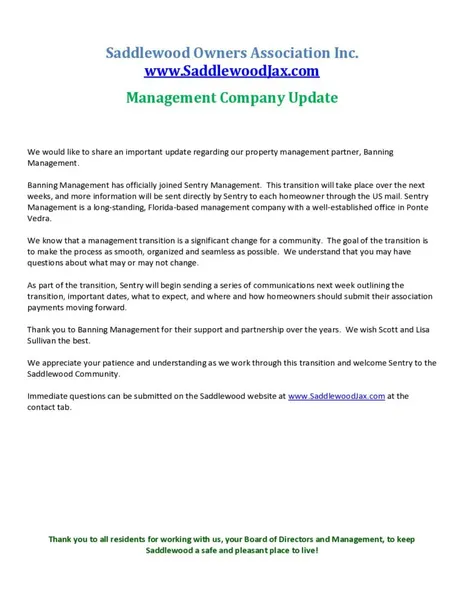 Cover of Banning Management Joins Sentry Management