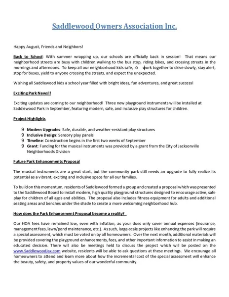 Cover of Saddlewood August 2026 Newsletter