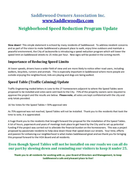 Cover of Saddlewood Traffic Calming Update